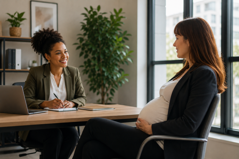 Entretien d’embauche enceinte de 5, 6, 7 ou 8 mois conseils, droits, stress et regard des recruteurs pendant une grossesse avancée.