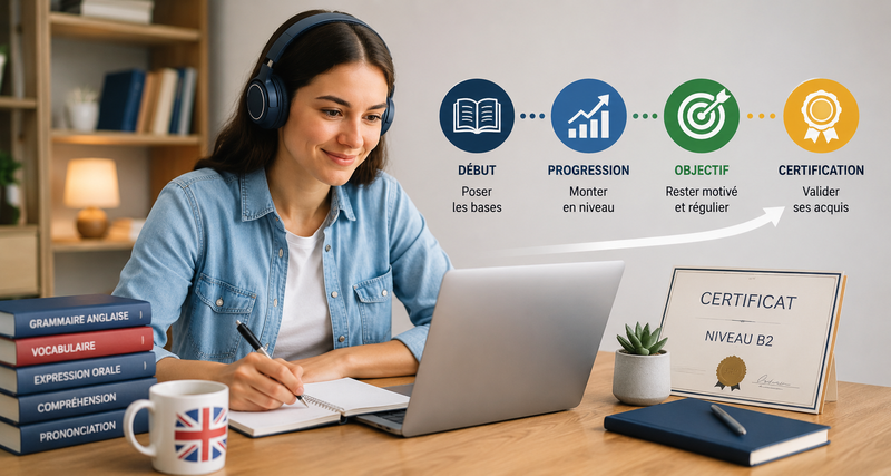 Une jeune femme qui apprend l'anglais en ligne